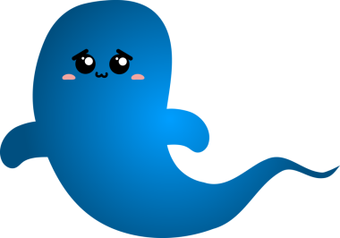 Beyaz arka planda şirin mavi bir hayalet, vektör çizimi. çizgi film hayalet karakteri.