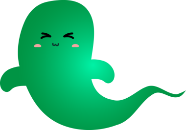 Büyük gözlü komik yeşil hayalet çizgi filmi. Beyaz arkaplanda izole edilmiş vektör illüstrasyonu