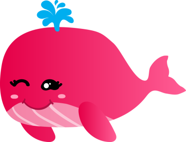 Beyaz arka planda izole edilmiş kırmızı çiçekli sevimli pembe balinanın vektör çizgi film çizimi.