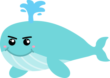 Komik gülümseyen balina, vektör çizimi, çizgi film karakteri