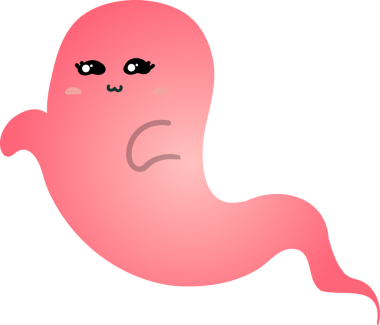 İzole, mutlu, gülümseyen hayalet Kawaii