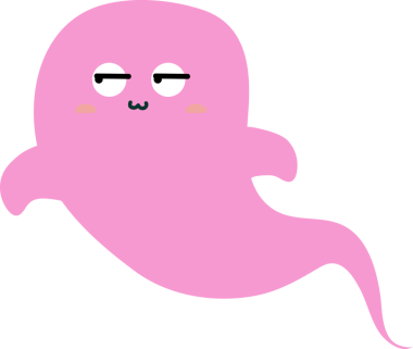 Beyaz arka planda pembe sevimli hayalet çizgi filmi.