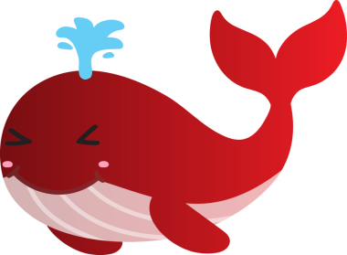 Mavi arka planda sevimli kırmızı balina