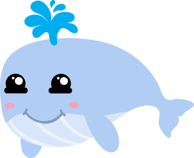 Beyaz arkaplanda şirin bir balina resmi.