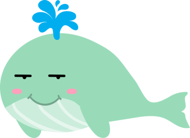 Mavi gözlü şirin karikatür balinası, vektör çizimi