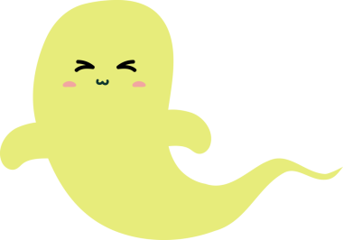 Beyaz arka planda izole edilmiş şirin çizgi film hayaleti.