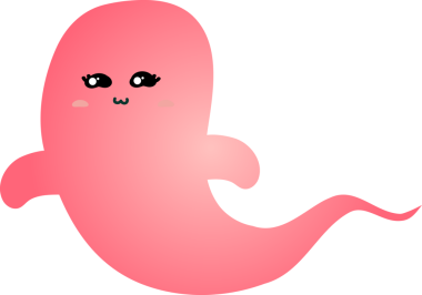 Pembe arka planda pembe sevimli bir hayalet çizgi filmi.