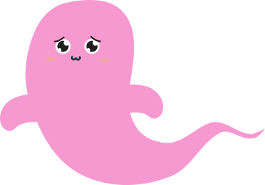 Pembe ve sarı bir hayalet karikatürü.