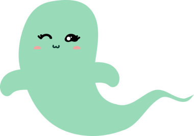 Beyaz arkaplanda sevimli yeşil hayalet, vektör, illüstrasyon