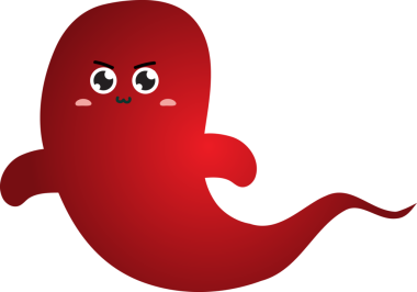 Komik kırmızı canavar, dilinde bir gülümsemeyle.