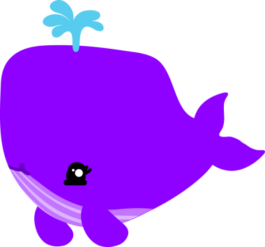 Mor arka planda şirin bir balina çizgi filmi. vektör illüstrasyonu.