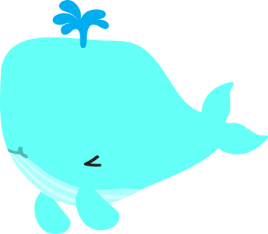 Şirin mavi balina, çizgi film, vektör, beyaz arkaplanda illüstrasyon