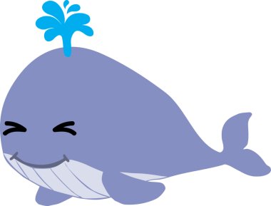 Sevimli mavi balina, karikatür, resim, beyaz arka planda.