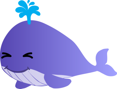 Mavi kuyruk vektörü çizimi olan sevimli çizgi film balinası.