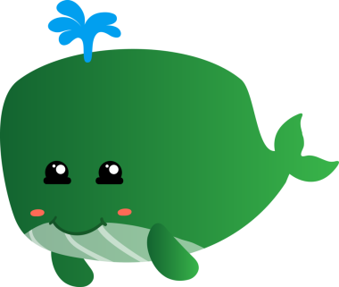 Arkasında çiçek olan sevimli yeşil balina.