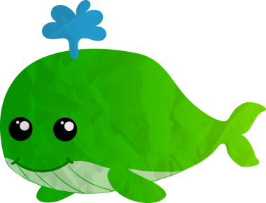 Şirin yeşil bir balinanın vektör karikatür çizimi