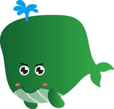 Çizgi film sevimli yeşil balina. Tasarımınız için vektör illüstrasyonu
