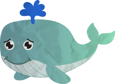 Mavi gözlü karikatür balinasının vektör çizimi