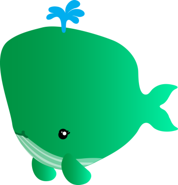 Yeşil yapraklı şirin yeşil balinanın vektör çizimi