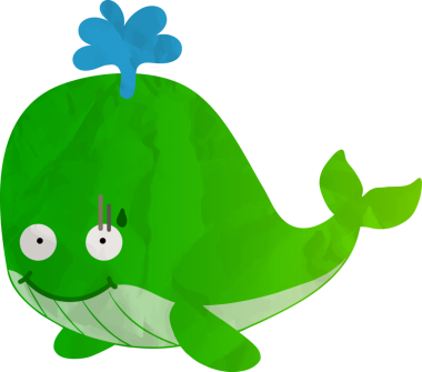 Büyük yapraklı komik balina, beyaz arkaplanda illüstrasyon