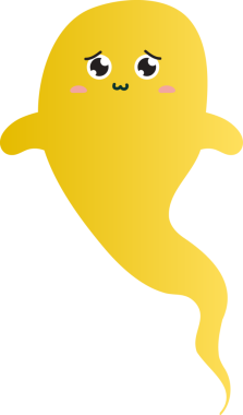 Beyaz üzerine sarı hayalet çizgi filmi.