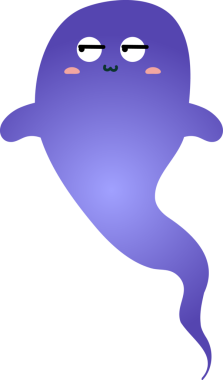 Beyaz arka planda şirin mor hayalet