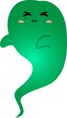 Yeşil yüzlü bir çizgi film canavarı.