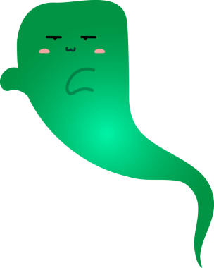 Çizgi film yeşil hayaleti beyaz arka planda izole edilmiş..