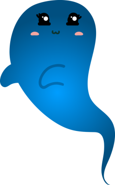 Mavi gözlü şirin mavi bir hayalet. vektör illüstrasyonu