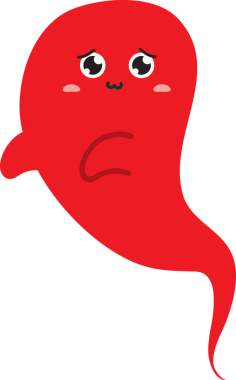 Üzgün gülüşlü tatlı kırmızı bir hayalet.