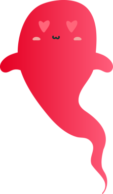 Şirin kawaii kırmızı kalp, büyük gözler, vektör çizimi.