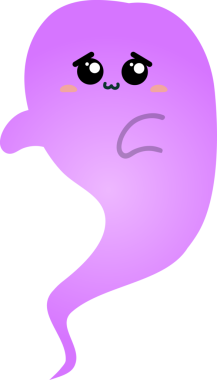 Beyaz gözlü mor bir hayaletin şirin karikatürü.