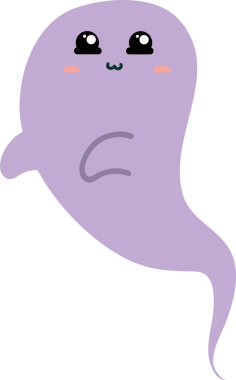 Beyaz arka planda izole edilmiş sevimli ve mutlu bir hayalet.