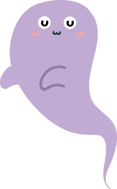 Beyaz arka planda izole edilmiş şirin çizgi film hayaleti.