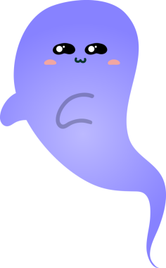 Mor gözlü sevimli çizgi film hayaleti.