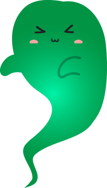 Çizgi film yeşil hayalet, beyaz arkaplanda resimleme