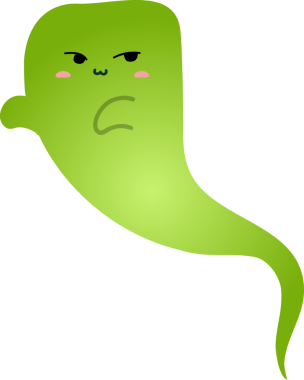 Çizgi film yeşil gözleri olan bir hayalet, beyaz arkaplanda çizimler.