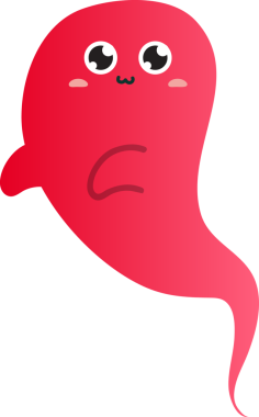 Kırmızı hayaletin sevimli kawaii karakterinin vektör çizimi