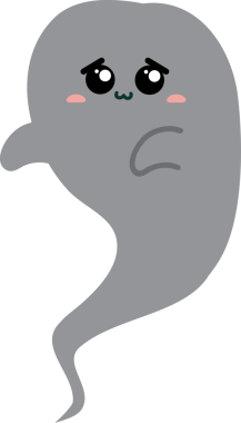 Üzgün yüzlü şirin bir hayaletin karikatür çizimi..