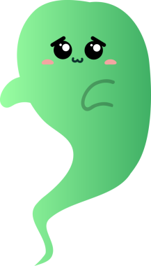 Yeşil arkaplanı olan sevimli çizgi film hayaleti.