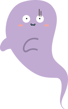 Büyük gözlü şirin bir hayalet karikatürü. vektör illüstrasyonu.