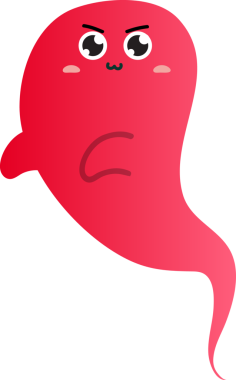 Kocaman gözleri olan sevimli, kırmızı, gülümseyen canavar. vektör.