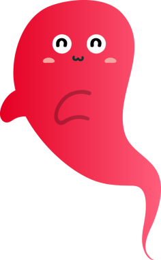 Cadılar bayramı kostümlü, izole kırmızı çizgi film sevimli hayalet. vektör tasarımı