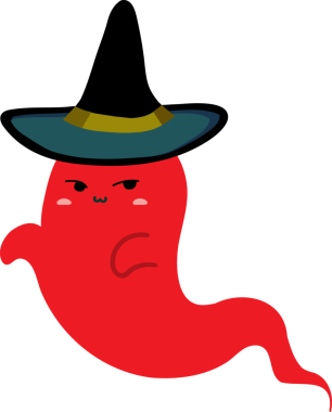 Komik çizgi film kırmızı hayalet şapkalı.