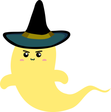 Büyük şapkalı şirin bir hayalet. vektör illüstrasyonu