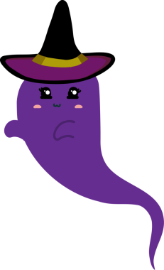 Şirin mor hayalet. Vektör çizimi. İzole. çizgi film karakteri.