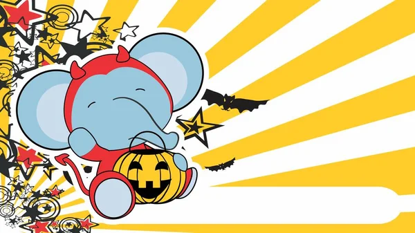 Chibi Halloween Elefante Traje Malvado Personaje Dibujo Animado Fondo Ilustración — Vector de stock