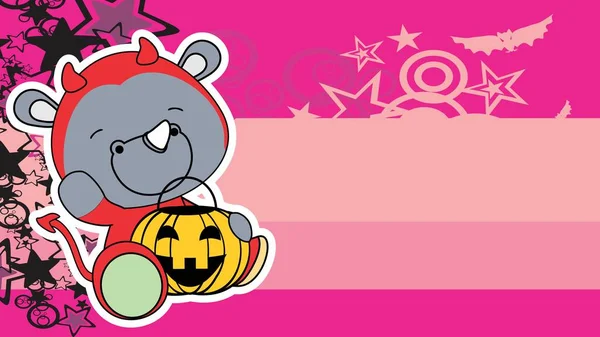 Chibi Halloween Neushoorn Kwaad Kostuum Karakter Cartoon Achtergrond Illustratie Vector — Stockvector