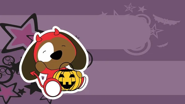 Chibi Halloween Cachorro Traje Malvado Personaje Dibujo Animado Fondo Ilustración — Vector de stock
