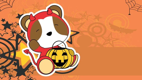 Chibi Cadılar Bayramı Hamster Kötü Kostüm Karakter Karikatür Arkaplan Illüstrasyonu — Stok Vektör